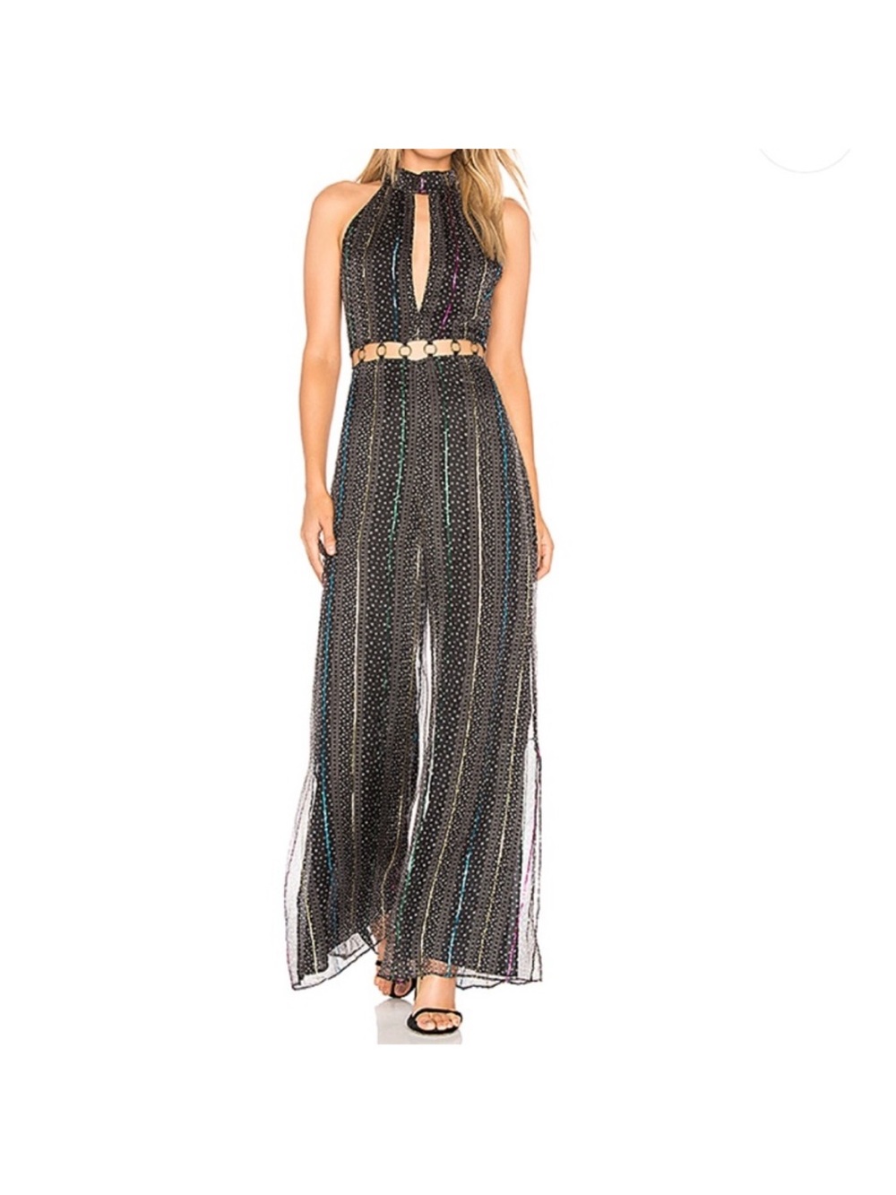 Cleobella - Black Metallic Stripe Halter Jumpsuit
